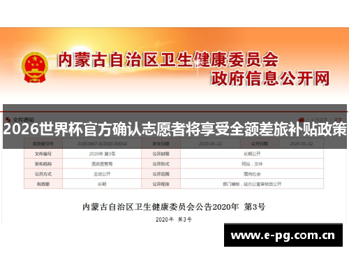 2026世界杯官方确认志愿者将享受全额差旅补贴政策