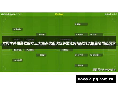 本周末英超赛程前瞻三大焦点战役决定争冠走势与欧战资格悬念再起风云